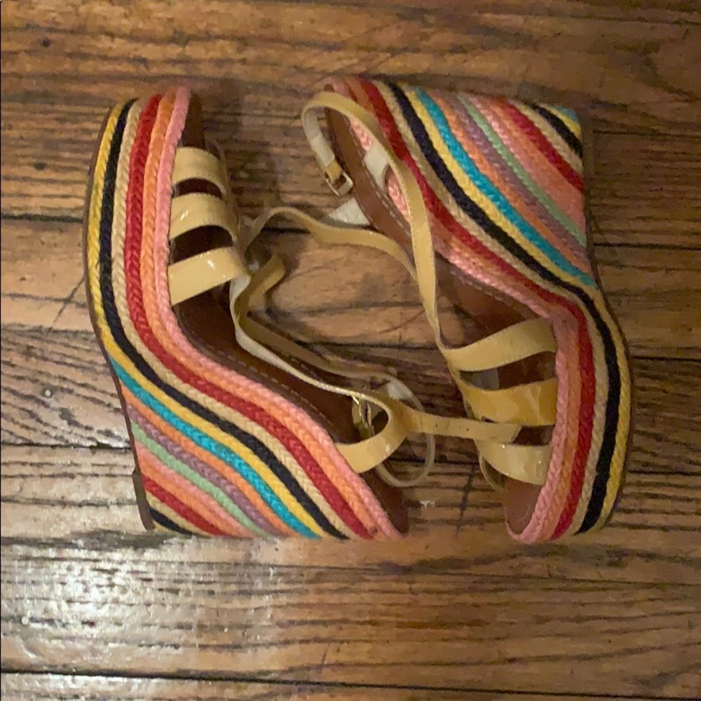 Rainbow heeled wedges